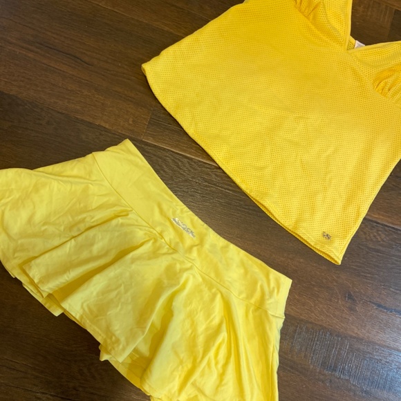 Y2K VICTORIA’S SECRET LEMON YELLOW MINI TENNIS SKIRT SKORT AND TOP SET SZ L & M - Picture 5 of 16